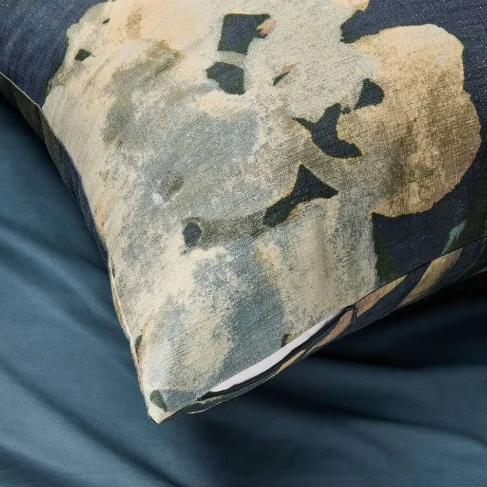 King Euro Heavyweight Linen Blend Throw Decorative Pillow Navy Floral Print-
